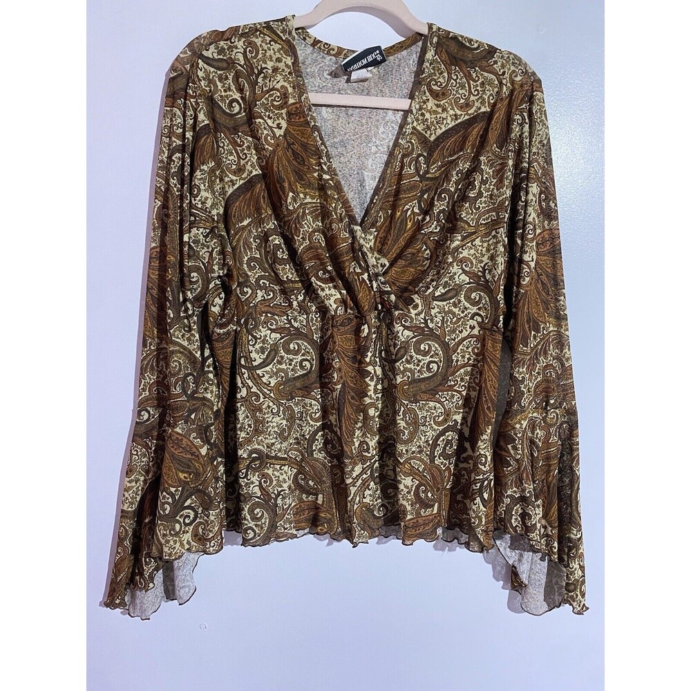 Vtg Bohemian Babydoll Top 18/20‎ 90's Y2K Brown Paisley Fall Prairie Hippie USA